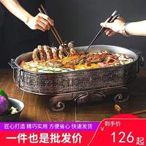 Seafood big coffee pot roast fish tray rectangular household stainless steel fish grill commercial tray charcoal stove carbon grilled fish