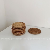 OK holiday * Korean wind ins handmade rattan coaster placemats chic coffee shop decoration photo props