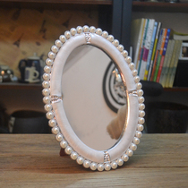  European-style single-sided silver white Western comb makeup princess mirror decoration pearl oval creative Valentines Day gift