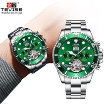 TEVISE Swiss Watch Men Watch Green Water Ghost Calendar Mechanical Watch High-end Minima Cross-border Waterproofing wristwatch