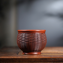 Taiwan return purple sand flowerpot full hand-made Republic of China old objects bamboo miniature flower pot original mine old red mud retro Basin