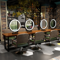 Hairdressing shop perming area table hair salon special table nail table solid wood long table Net red mirror table with light double mirror