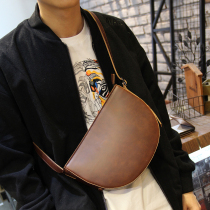 New Crazy Horse leather shoulder bag mens small backpack shoulder personality fashion trend leather mens small satchel Tide brand bag