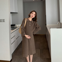 ◆ AMUM maternity wear ◆ calm and simple ~ fashionable lapels loose long sleeve knitted sweater dress autumn and winter