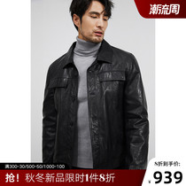 Mens leather short fashion goatskin lapel leather jacket mens trend overcoat Autumn New