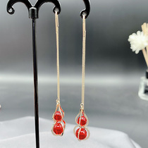 Red Cat Eyes Stone Plinth Ear Line Female Korea 2022 New Temperament Fashion 100 Hitch Chinese Wind Earrings Superfairy