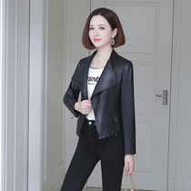  Leather leather clothing womens short small jacket 2021 autumn new thin slim sheep Haining motorcycle leather jacket jacket