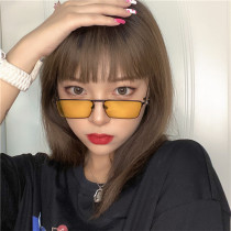 South Korea 2021 new yellow metal small box sun glasses ins Net red with concave shape sunglasses tide man cool