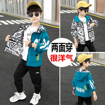 Boys autumn two-faced coat 2021 new childrens clothing foreign boy Net Red Spring and Autumn leisure windbreaker tide card