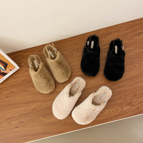 Fluffy mink fur shoes womens autumn and winter wear 2021 New Muller shoes bag head half slippers Net Red Bread shoes