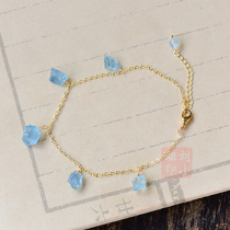 Natural Sea Blue Treasure Bluite Foot Chain Female Niche Original Design Bestie Gift