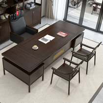 New Chinese style solid wood office table and chair bookshelf combination modern light luxury President boss table big class desk can be customized