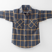 Boys  long-sleeved shirts 2021 spring and autumn new tops middle and large childrens cotton plaid boys shirts Western trend