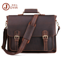 Mens Vintage Leather shoulder bag Shoulder Bag Briefcase Head Layer Cowhide Hand bag Crazy Horse Leather Computer Bag 15 Inch