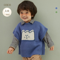 papa climb climbing autumn pure cotton baby knit headsets waistcoat for baby children outside vest foreign air blouse 0-5 years old