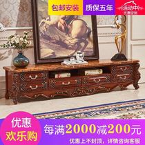 European-style solid wood high-end coffee table TV cabinet combination American retro rectangular marble small house storage cabinet