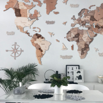 Solid wood world map travel Nordic living room homestay background wall decorative painting large three-dimensional irregular