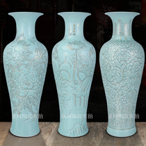 Jingdezhen hand-painted gold ceramic vase decoration Living room floor-to-ceiling Longquan celadon high decoration Ruyao household