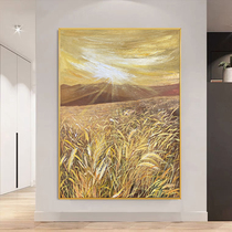 Original hand-painted oil painting harvest wheat ear vertical version hanging painting sunshine landscape living room porch decorative painting aisle corridor painting