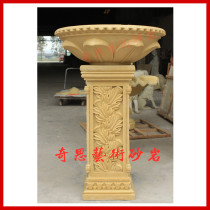 Qisi art European sandstone hollow column pier flower pot sandstone sculpture three-dimensional relief villa garden landscape flower pot