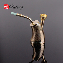 New pure copper material water pipe jade color style dual-purpose hookah filter cigarette holder old tree pile smoke pot