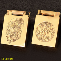 Pure brass block gold handmade custom mechanical punk wind square ultra-thin kerosene lighter vertical Zhao Gongming God of wealth