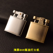 Metal bronze creative retro vintage grinding wheel machine press ignition kerosene lighter mens gift
