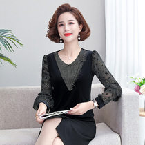  New middle-aged and elderly womens tops large size middle-aged mother spring western style bottoming shirt long-sleeved t-shirt 40 years old 50 people