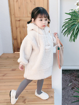 South Korea Winter girl thickened sweater long cotton-padded baby cashmere lamb coat foreign-style coat childrens clothing