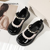 Little Golden Egg Children's Shoes Girl Mary Jane Black Leather Shoes Spring Baby Girl Single Shoes Princess British Pearl Soft Bottom