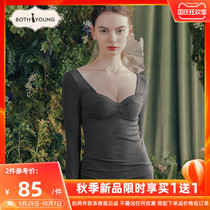 Baoshi Yan thermal underwear women plus velvet velvet no trace autumn clothes self-heating long sleeve low neck base shirt autumn winter coat