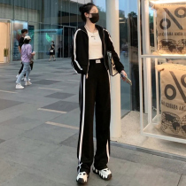Ocean Gas Aging Sportswear Suit Womens Spring 2022 New Vee Coat Fashion Casual Two Sets Running