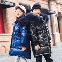 Clearance 2020 Childrens clothing Boys down jacket Girls medium long shiny thickened childrens coat