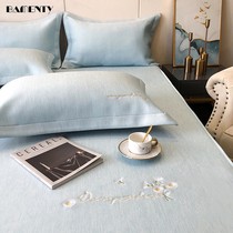 Summer high-end embroidered sandmat for home XI summer ice silk mat washable folding single double people bed-in-three sets