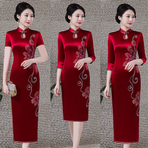 2021 summer new vintage heavy acetate high-end mother cheongsam wedding banquet Chinese style Xi mother-in-law dress skirt