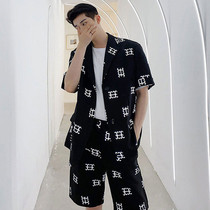 Mens loose small suit Korean version of the trend color change two-piece set seven-point sleeve short-sleeved hair stylist Yuppie handsome suit