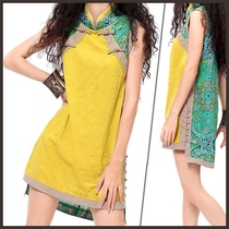 Akka 2021 summer improved version of retro cotton and linen loose daily girl Chinese short cotton and linen cheongsam dress