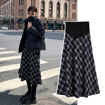 Maternity skirt new Korean casual plaid dress Spring and Autumn Winter plus velvet mid-length skirt