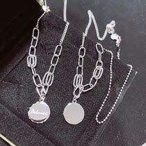Platinum PT950 necklace ins neutral wind chain small round brand pendant asymmetric splicing chain New Fashion men and women