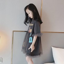 Girl net gauze stitching T-shirt dress 2020 Summer new girl baby Foreign style comfortable dress Princess skirt