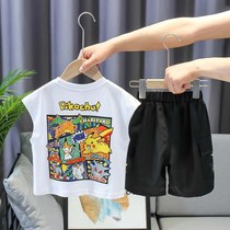 Boys summer sleeveless vest suit tide childrens clothing 2021 new foreign style childrens handsome cartoon summer two-piece set
