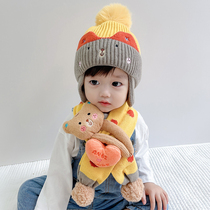 Baby hat scarf set baby children autumn and winter boys cartoon wool knitted ear protection cap girls winter