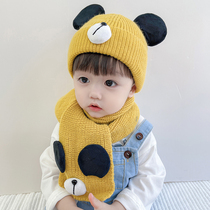 Baby hat scarf autumn and winter wool hat childrens knitted warm hat cute infant scarf two-piece set