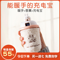 Milk tea aromatherapy warm hand treasure charging treasure dual-use two-in-one portable small cute egg hot water bag explosion-proof heating artifact portable students soft cute rabbit Cup plush set girlfriend holiday gift new