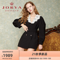 Zhuoya Weekend 2021 Autumn New Lace V-neck waist double-breasted blazer dress coat EJWBCJ06