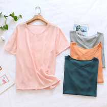 Cotton silk pajamas womens one-piece top Summer thin cotton cotton cotton home clothes can be worn outside artificial cotton short-sleeved T-shirt