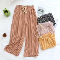 Cotton Silk Sleeping Pants Woman 7 Pants Broad Leggings Pants Summer Thin pure cotton Miansilk Home Trousers Outside of artificial cotton Anti-mosquito pants