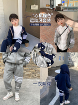 Boy Suit Spring Clothing Children 2022 New Baby Sports Suit Foreign Air Casual Zipper Vee Clothing Trendy Two Sets