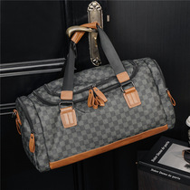 Hong Kong leather new Plaid travel bag fitness bag Korean men bag casual fashion shoulder bag shoulder bag