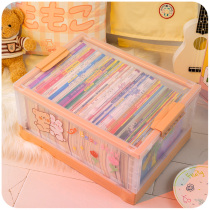 Foldable book box storage box transparent large capacity belt pulley high school student classroom book storage box